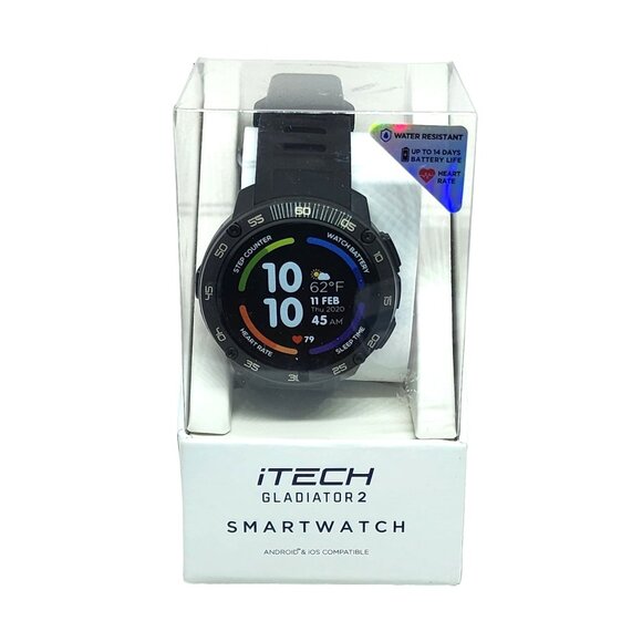 iTech Gladiator 2 Health & Fitness Smartwatch - Dark Black Band, Apple & Android main image 8
